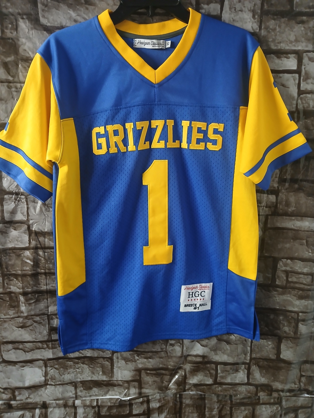 Headgear Classics Breece Grizzlies #1 Youth Blue and Yellow Jersey